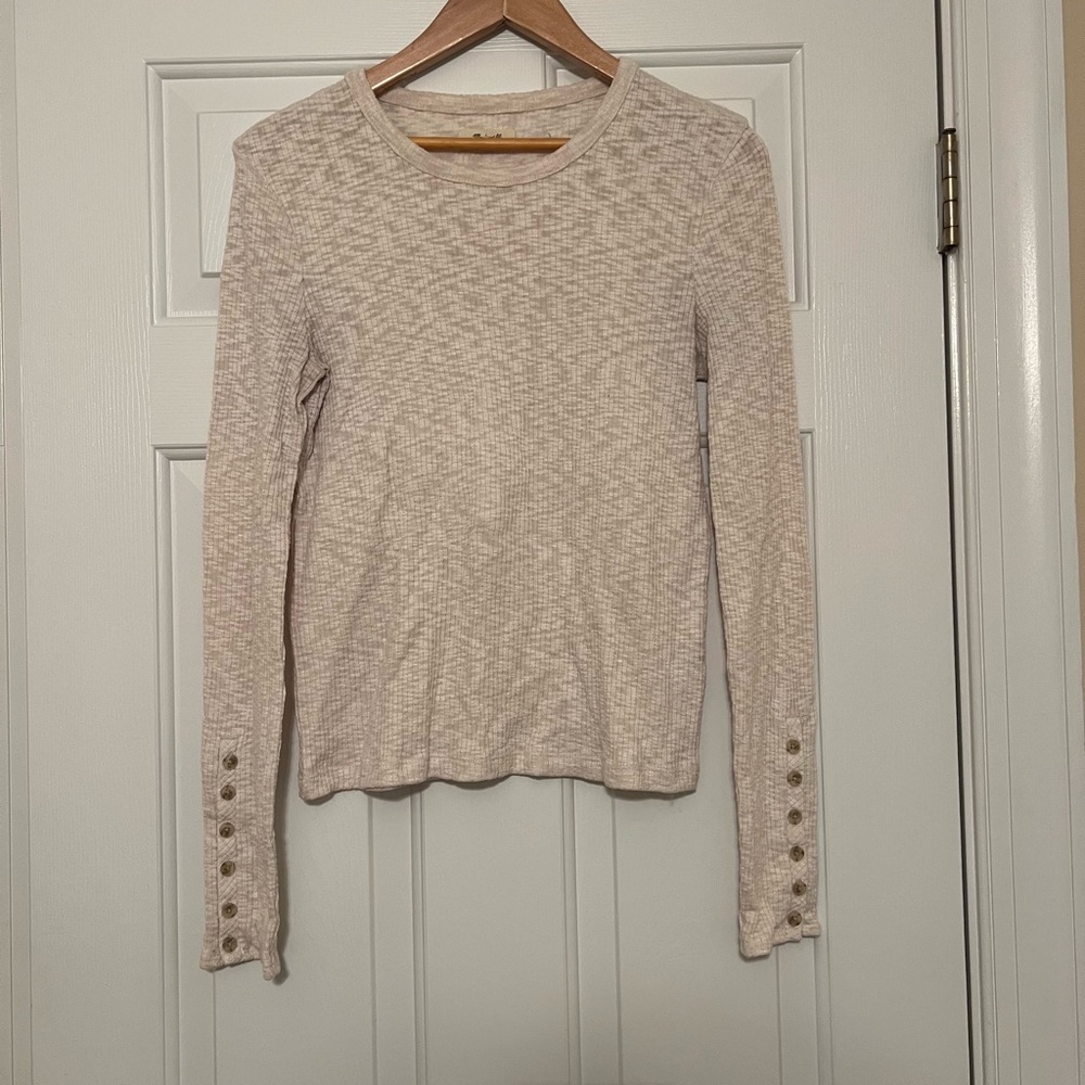 Madewell Beige Long Sleeve Top with Button Accents